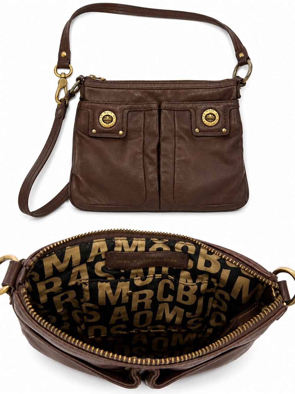 Marc by Marc Jacobs Chocolate Brown Leather Crossbody with Gold Hardware CT